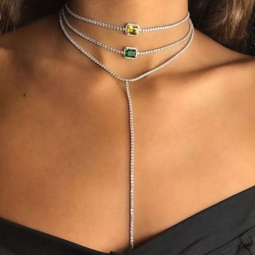 NEW Yellow, Blue, Green Gemstone Choker Necklace